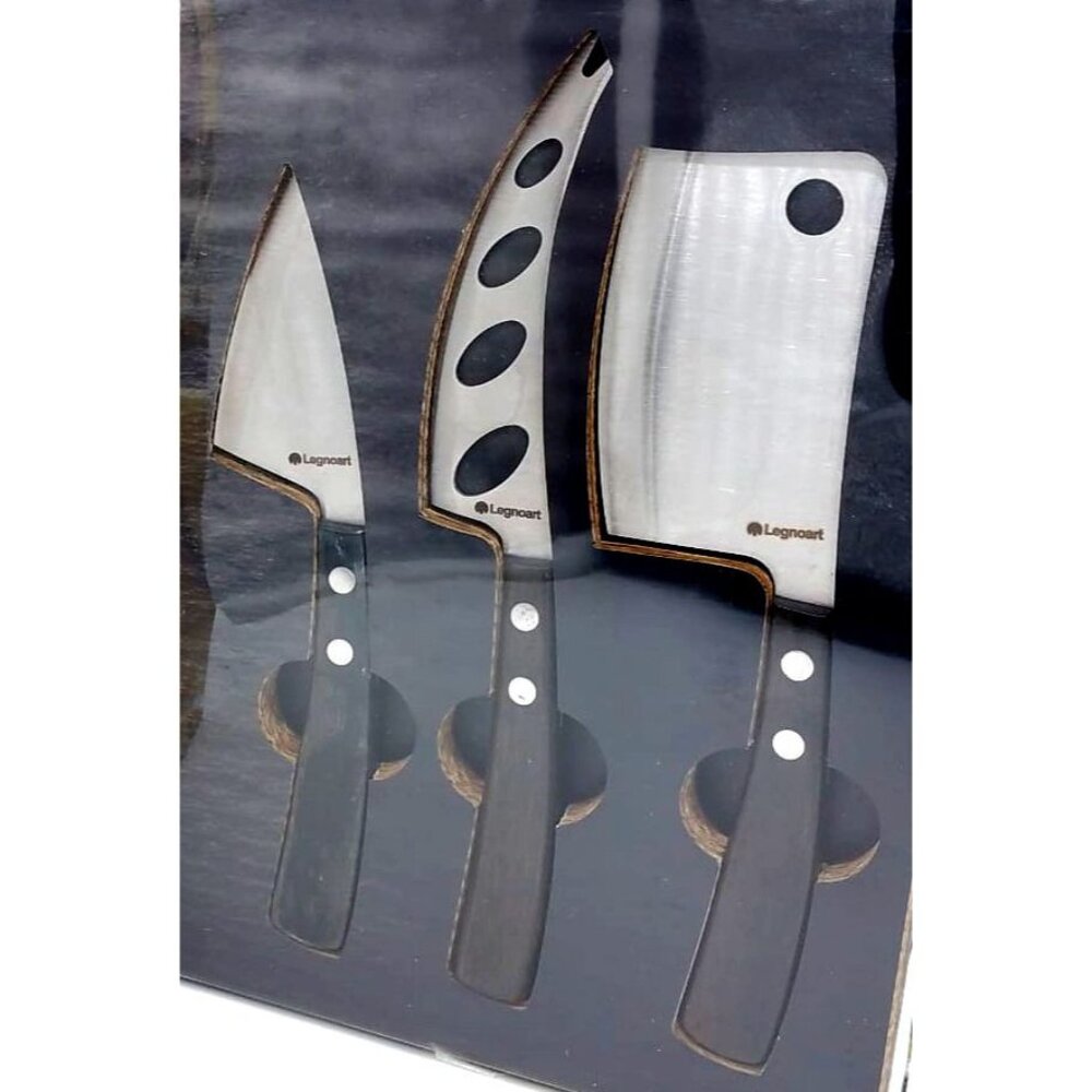 Legnoart CACIO 3 Cheese Knives Set CK-100D with Dark Wood Handle